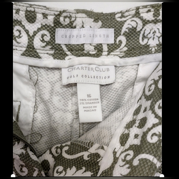 Olive Green Print Crop Pants sz 16 - Picture 9 of 10